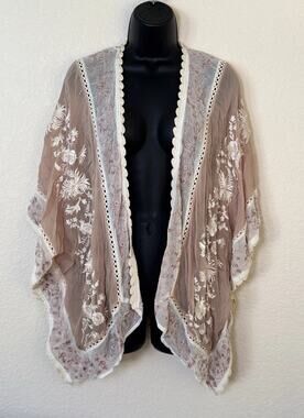 NWT Sundance Catalog Embroidered Kimono Coverup Large Shawl Boho Fairy Ethereal